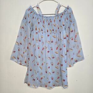 Disney D-Signed Girls Light Blue Top With Feather Print. Size Large.